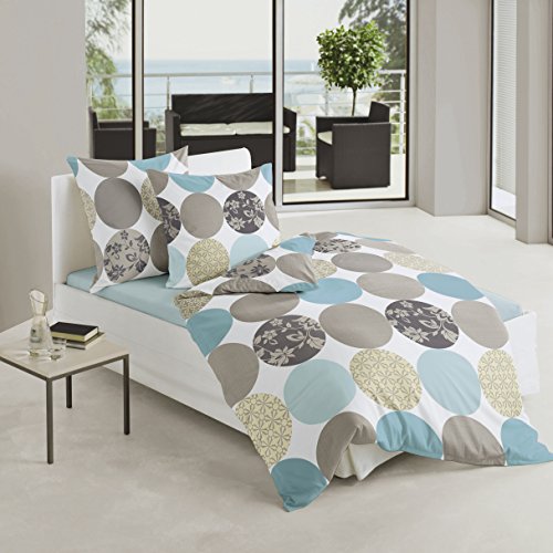 Bierbaum 6383_02 Mako-Satin-Bettwäsche Dessin, 135 x 200 cm und 80 x 80 cm, türkis 02 - 2