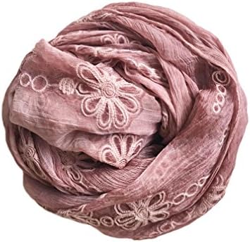 GRACE BOUTIQUE® Scarves Collection - Women Fashion Floral Sheer Wrap Shawl Scarf with Delicate Embroidery Details (Dusty Pink)
