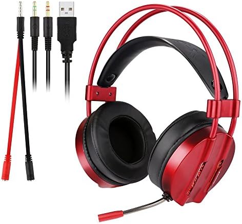 PC Gaming Headset Over Ear Surround Wired Stereo Sound Headphones Comfortable Adjustable , LED Lighting and Noise Isolation Microphone for Computer ,Mac ,With 3.5mm Y Splitter Cable applicable Mobile, Xbox One, PS4, Laptop , Smart phones - KIROBO - Red