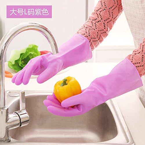 CWAIXX Washing glove _1995 Thin LaTeX household gloves kitchen clean waterproof rubber household gloves , Queen L Code purple