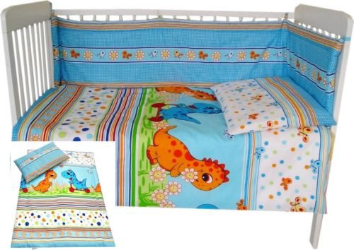 Babies-Island A 3 Piece Bedding For Baby/Toddler Bumper+Duvet Cover+Pillowcase Cot/Cot Bed - Blue Dinosaurs - Size : 100x135 cm