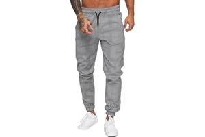 YAGESHARK Męskie spodnie do biegania, spodnie treningowe, luźne, sportowe, długie spodnie dresowe, w kratkę, spodnie rekreacyjne dla mężczyzn