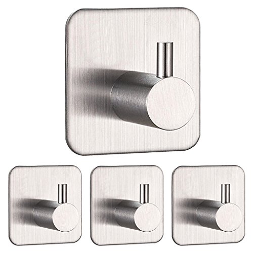 btsky 4 Stück Stilvolle gebürstet 304 Edelstahl 3 m selbstklebend Badezimmer WC Schränken Bademantelhaken Handtuch Rack Rail 1-hook - 7