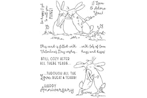 CYFUN DESIGN Rabbits Hugs Kisses Happy Anniversary Dies and Stamp Sets for Card Making Metal Cutting Dies Match Clear Rubber Stamp Sets for DIY Scrapbooking Paper Crafting Valentiene's Day Handmade Card Gifts