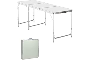 Electoys 6ft Portable Folding Table Camping Travel - Heavy Duty Outdoor Picnic BBQ Foldable Table - Indoor Outdoor Kitchen Garden BBQ Party - Aluminum Frame W/Carry Handles (1.8m)