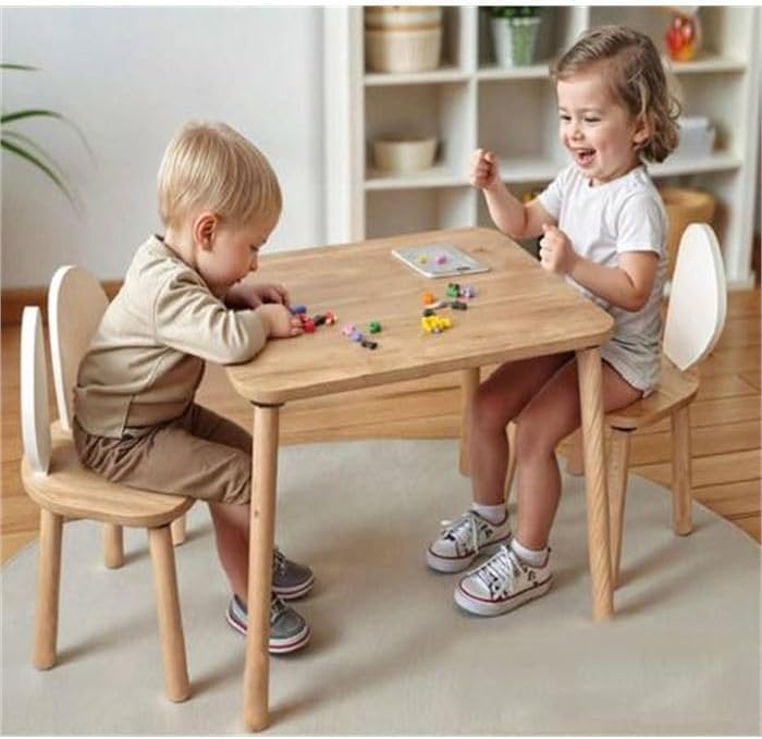 Ahşap Masa Sandalye Seti - 2 Sandalyeli Ders Çalışma Masası - Aktivite Masası