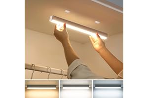 Tekmelau Rechargeable Battery Operated LED Lights Bar, 3 Colours Mode Dimmable Closet Light for Reading, Makeup Mirror, Wardrobe,Living Room, Portable Emergency Lamp for Camping Power Failure 30cm