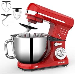 Robot Pâtissier, FIMEI Robot de Cuisine Multifonction 1000W avec Crochet en céramique, 6 Vitesses avec protection anti-éclaboussures détachable, Bol 5L en acier inoxydable avec poignée, MK-37(Rouge)