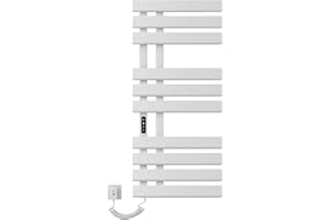 SKYLYZH Scaldasalviette Elettrico, 500x1100mm Radiatore Scaldasalviette, Parete Stendino Elettrico, Temperatura costante intelligente Portasciugamani da Bagno Elettrico, Termoarredo Elettrico-White Left