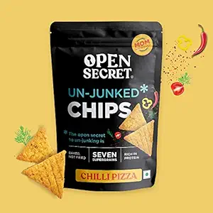 Open Secret Unjunked Chilli Pizza Supergrain Chips - No Added Maida | Baked | Healthy & Tasty Snacks Food for Kids, Adults & Family | Rich in Protein | Diet Snack Pack
