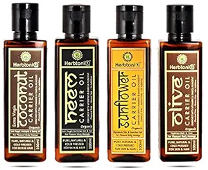 HerbtoniQ Organic Coconut, Neem, Sunflower, Olive Cold Pressed Carrier Oil For Face-Skin Care & Hair Care (400ml) (100ml X4)