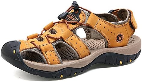 Kotzeb Walking Suede Sandals Outdoor Sports for Mens Summer Fisherman Buckle Velcro Breathable Water Shoes Yellow 40