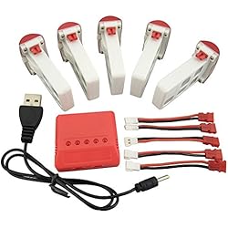 Fytoo Accessories 5PCS 3.7V 500mAh Batteries for SYMA X5UW X5UC Aircraft RC Quadcopter Helicopter Drone (5PCS Lithium Batteries+5in1 Charger+5PCS Transfer Cables)