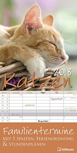 Katzen 2018 - Familientermine 5 Spalten, Katzenkalender - 23 x 45,5 cm