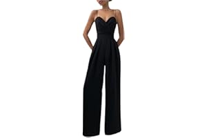 Geagodelia Combinaison Pantalon Femme Sans Manches Col V Jumpsuit à Bretelles Dos Nu Jambe Large Couleur Uni Chic Elégant Pour Soirée Mariage Cérémonie Fête