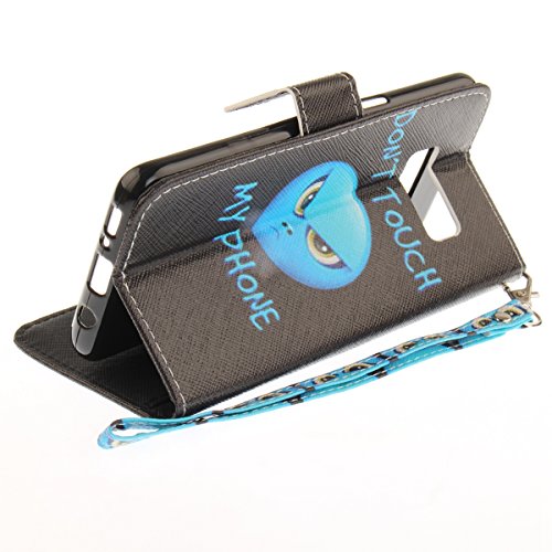 Etsue Ledertasche Handyhülle für Samsung Galaxy S8 Bookstyle PU Leder Brieftasche Hülle, Lanyard/Strap Bunte Retro Muster Lederhülle Wallet Case Flip Cover Tasche Schutzhülle mit Standfunktion Kartenfächer Magnetverschluss Silikon Rückseite Schale Etui Handytaschen für Samsung Galaxy S8 + 1x Glitzer Staub Stecker + 1x Blau Eingabestift-Do Not Touch My Phone-Augen - 5