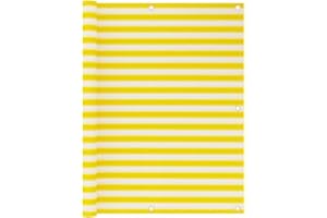 PURADAY 120x500 cm Toldo para Balcón HDPE Toldo Lateral Exterior Toldos Exterior Terraza Malla de Ocultacion Toldos Vela Rectangulares Balcon Privacidad Toldo Balcon Exterior Amarillo y Blanco