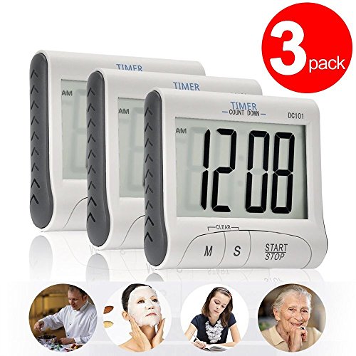3 Stück Küchenwecker-Senbowe™ Digital Küchenwecker/Klasenzimmer Wecker/Kochen Wecker Mit großem Display,Laut Alarm Klingen,Starke magnetische Unterstützung,Einziehbarer Stand