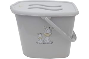 BUYONLINEFORBABY Baby Nappy Changing Dispose Diapers Laundry Waste Bin Storage Container with Lid Bathtub Water Bucket 12L (Zebra Grey)