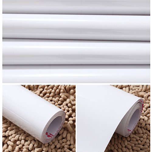 AuraLum® 5M Selbstklebend Tapeten Rollen Refurbished Küchenschränke Kleiderschrank PVC Aufkleber Folie Möbel Schrank Tür Papier für Wandplakate Self Adhesive Sticker Wandaufkleber – Weiß - 2