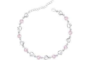 Luckimoli Silver Bracelet for Women,Heart Bracelet Shiny Crystal Diamond Adjustable Bracelet Mother's Day Jewelry Gift Birthday Christmas Gifts for Women Mom Wife Girls