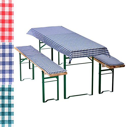 Bierbankauflagen-Set 3-teilig in blau: 1 Tischdecke 130 x 70 cm + 2 gepolsterte Bierbankauflagen 110 x 25 cm - weitere Farben wählbar