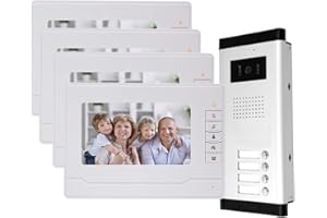 OBO HANDS uoweky - Intercomunicador de vídeo con cable 7 TFT-LCD con intercomunicador de vídeo 4 monitores interiores + cámara de visión nocturna IR 700TVL de alta resolución para varios apartamentos y familias