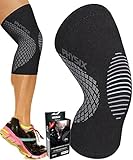 Physix Gear Genouillere Ligamentaire de Compression, Alternative à l'Attelle Genou, Genouillère Crossfit pour Homme et Femme, Genouillère Musculation, Genouillère Rotulienne (M-Noir & Gris 1 pièce)