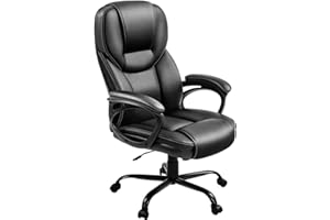 Yaheetech Silla de Oficina de Piel Sintética con Respaldo Alto Ergonómico Soporte Lumbar Altura Ajustable Silla de Escritorio Base de Metal Negro