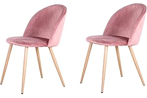 GrandCA HOME Lot de 2 Chaises de Salle à Manger, avec Coussin de Siège en Velours Doux, Latérales Rembourrées pour Salon, Cuisine, Rose