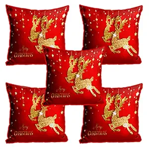 DreamVio Jute Exclusive Merry Christmas Decorative Throw/Pillow Covers, Cushion Covers for Gifting, Living Room, Bed Room, Sofa,Chairs Pack/Set of 5 (Multicolour, Size 12 x 12 Inches)