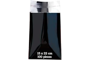 ONLY FAITH Sobres Metalizados con cierre Autoadhesivo Bolsa metalizada Colores para regalo oficina e invitaciones Invitados de Boda Tarjeta Eventos (Negro Brillo, 15x22 cm (100 pcs))