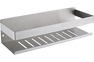 KigKog® Mensola da Doccia Senza Foratura - Antiruggine SUS304 Acciaio Inossidabile Nichel Spazzolato Mensola per Bagno Autoadesiva da 30CM,K07-30BN