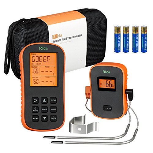 Riida TM08 télécommande sans fil Thermomètre à viande, cuisson Nourriture barbecue grill Thermomètre digital avec deux sondes pour four Fumoir Grill barbecue Thermomètre Ustensiles de Cuisin