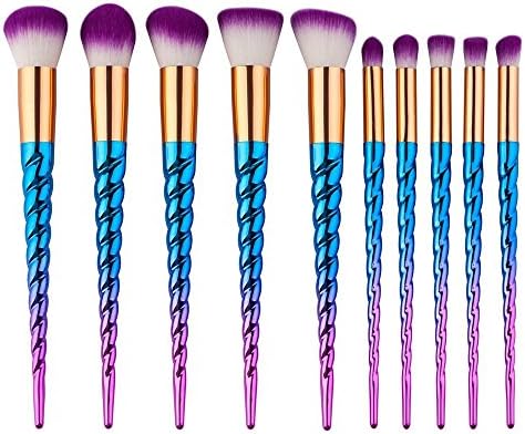 Unicorn Makeup Brush Set with Silicone Makeup Sponge Face Foundation Powder Blender Eyeshadow Cosmetic Brushes Beauty Tools Kits (Purple)
