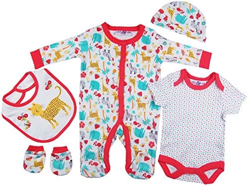 Baby-Girls Bright Pink Safari Animals Presents Gifts for Newborn Baby Girls Toddler Unisex Cute Clothing Sets Sleepsuit Vest Bib Hat Outfits Bundles Pack