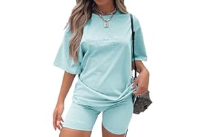 Onsoyours Conjunto de Verano de Manga Corta para Mujer Estilo Informal con Cuello Redondo Monocolor Ropa Deportiva de Dos Piezas de Cartas Ropa de Jogging