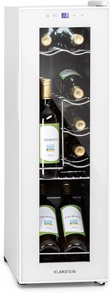 KLARSTEIN Vinoteca para Vinos de 32L Nevera Vino Una Zona, Botellas Vino, Proseco y Cervezas, Vinoteca Pequeña Puerta Cristal para Interior y Exterior, Nevera para Vinos Capacidad 12 Botellas - 1