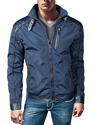 TRISENS HERREN JACKE BLOUSON BERGANGSJACKE WINDBREAKER SPORTJACKE PU LEDERJACKE, Farbe:Blau;Gre:L