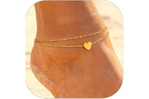 PROSTEEL Anklet for Women, Adjustable Waterproof Ankle Bracelets, Heart/Cuban/Figaro Foot Chain 316L Stainless Steel for Beach Summer with Gift Box