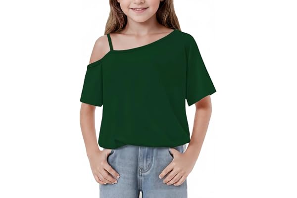 Arshiner T-shirt för flickor, axellös topp för 7–14 år | Justerbara spagettiremmar, en axel, ledig, mode, sommar, kortärmad t