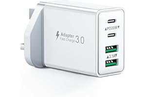 EOLCYOYO USB C Plug Fast Charge, 40W Multi USB Plug Fast Charger UK Charging Plug for iPhone 16 15 14 13 12 11 Pro Max Plus X XS XR, Samsung, Multiport USB Wall Plug Dual USBC Power Adapter Type C Charger Head