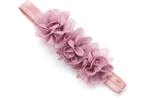 WAMBERE 2 Stück Baby Haarband Chiffon Baby Stirnband Blumen Stirnband Baby Mädchen Stirnbänder Elastischer Turban Haarschmuck für Säuglinge Kleinkinder Neugeborene,Babyzubehör Haarschmuck,Altrosa