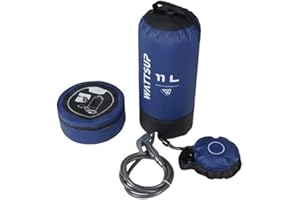 WATTSUP - Douche Solaire à Pression Extérieure Portable - Réservoir d'eau 11 L - Pompe à Pied - Douchette Portative - Sac Compact - Idéale pour Randonnée, Camping et Tente - PVC et Latex - Bleu