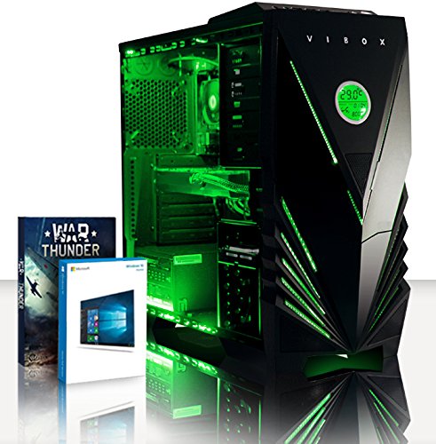 VIBOX Hypersonic 8 Gaming PC - 4,0GHz AMD FX Quad-Core Prozessor, Geforce GTX 1060, leistungsfähig, Hochleistung, leistungsstärker, Spec, Desktop Gamer Computer mit Spielgutschein, Windows 10, Grün Innenbeleuchtung, lebenslange Garantie* (3,8GHz (4,0GHz Turbo) Superschneller AMD FX 4300 Quad-Core Prozessor CPU, Nvidia GeForce GTX 1060 3GB Grafikkarte, 16GB DDR3 1600MHz RAM, 2TB (2000GB) SATA III 7200rpm Festplatte, 85+ Netzteil, Vibox Predator grünes Gaming Gehäuse, AM3+ Mainboard)