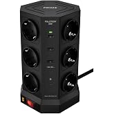 Akım Korumalı Kule Tipi Priz, 12'li Priz Soketi, 12x Fiş Soketi, 3x Usb Girişi, 2x Type-C Girişi, 20W Hızlı Şarj, Isıya Dayan