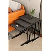 C Zigon Sehpa &ndash; 3'l&uuml; Modern Metal Yan Sehpa, Laptop Masası ve Koltuk Yanı Kahve Sehpası Antrasit