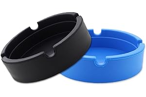 MaNeaz 8Cm 2 Piezas Silicona Cenicero Portatil Cenicero Redondo Cenicero De Acero Cenicero Interior Utilizado En Restaurantes Bares Dormitorios (Negro+Azul)