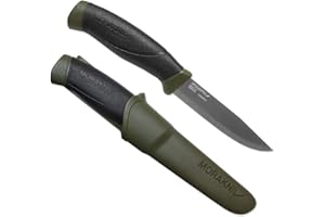 ‎MORAKNIV Morakniv,M11827,Companion AA8Messer mitEdelstahlklinge, abrutschfestem Griffin Olive-schwarz und Messerholster mitGürtelclip, Grün