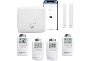 Homematic IP Funk Heizungssteuerung zur Einzelraumregelung mit App. Inhalt: Access Point, 4 Funk Heizkörperthermostate, 2 Funk Tür-Fensterkontakte. Sparen und wohlfühlen in Ihrem Smart Home